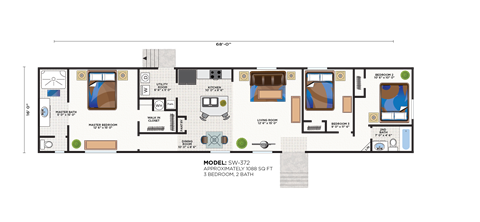 Floor plan for 3 beds, 1 bath, 1116 sqft
